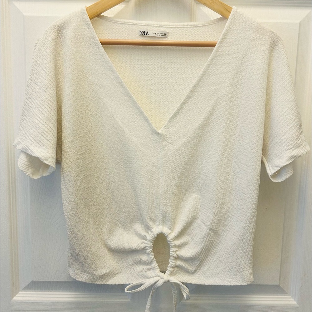 Zara White V-Neck Women's Top S